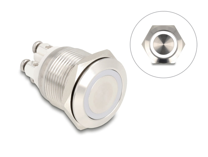 Delock 20977 Push Button For Installation 19 Mm 4 X Screw Terminal Led White