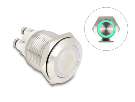 Delock 20978 Push Button For Installation 19 Mm 4 X Screw Terminal Led Green