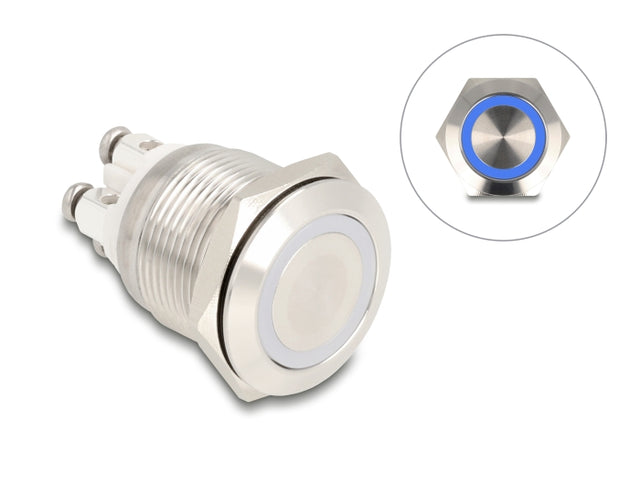 Delock 20980 Push Button For Installation 19 Mm 4 X Screw Terminal Led Blue