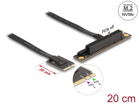 Delock 64219 M.2 Key A+E To Pcie X8 Nvme Adapter Angled With 20 Cm Cable