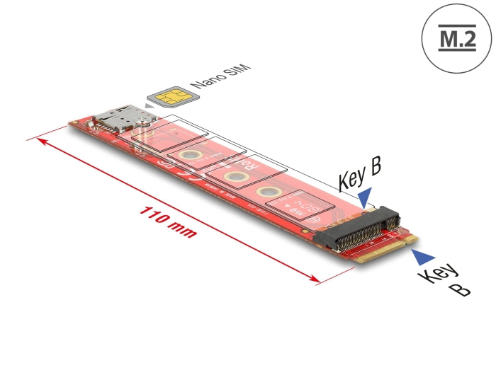 Delock 65921 Adapter M.2 Key B Male > M.2 Key B Slot Port Saver + Nano Sim Slot