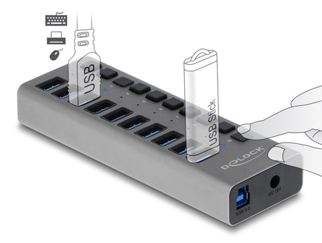 Delock 63670 External 5 Gbps Usb Hub With 10 Ports + Switch