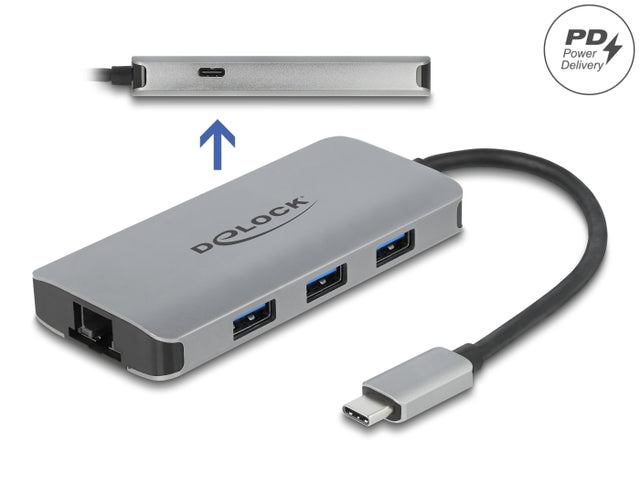 Delock 63252 Usb 3.2 Gen 1 Hub With 4 Ports And Gigabit Lan And Pd