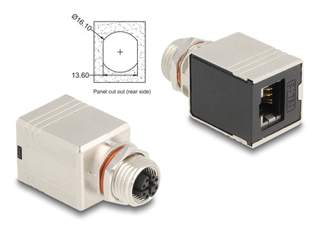 Delock 60087 M12 Adapter X-Coded 8 Pin Female To Rj45 Jack Cat.6A Stp Shielded