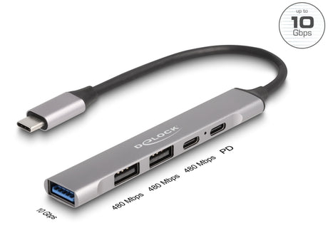 Delock 64298 4 Port Slim Usb Type-C™ Hub With 1 X Usb 10 Gbps Type-A