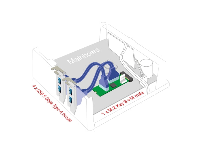 Delock 61066 Converter M.2 Key B+M Male To 4 X Usb 5 Gbps Type-A Female