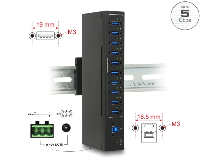 Delock 63919 External Industry Hub 10 X Usb 3.0 With 20 Kv Esd Protection