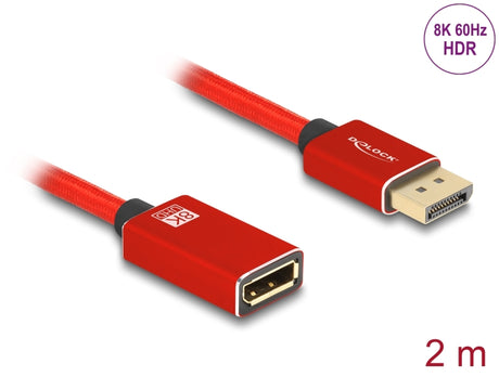 Delock 81082 Displayport Extension Cable 8K 60 Hz 2 M Red Metal Without Latch