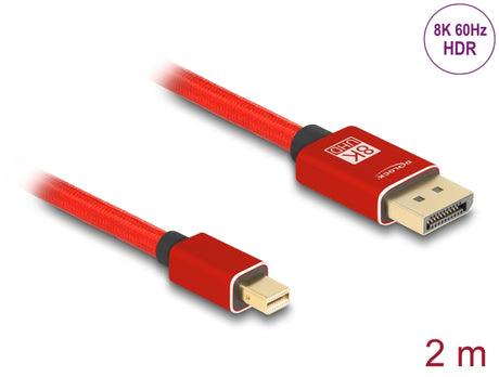 Delock 81095 Mini Displayport To Displayport Cable 8K 60 Hz 2 M Red Metal