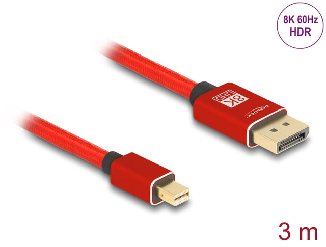 Delock 81096 Mini Displayport To Displayport Cable 8K 60 Hz 3 M Red Metal