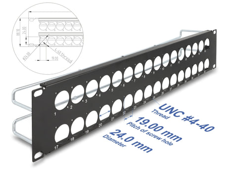 Delock 67057 19″ D-Type Patch Panel With Strain Reliefs 32 Port 2U Black