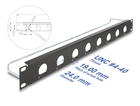 Delock 67059 19″ D-Type Patch Panel With Strain Relief 8 Port 1U Black