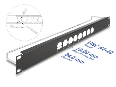 Delock 67060 19″ D-Type Patch Panel With Strain Relief Central 8 Port 1U Black