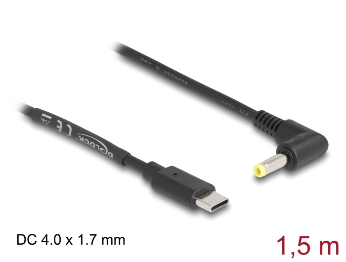 Delock 85665 Usb Type-C™ Power Cable To Dc 4.0 X 1.7 Mm Male Angled 1.5 M