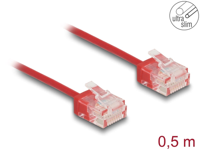 Delock 80801 Rj45 Network Cable Cat.6 Utp Ultra Slim 0.5 M Red With Short Plugs