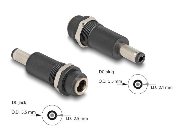 Delock 64281 Adapter Dc 5.5 X 2.5 Mm Female To Dc 5.5 X 2.1 Mm Male