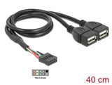 Delock 83823 Usb Cable Pin Header Female > 2 X Usb 2.0 Type-A Female 40 Cm