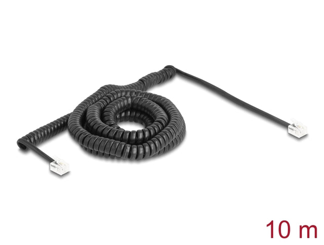 Delock 90227 Telephone Cable / Coiled Cable Rj11 Plug To Rj11 Plug Black 10 M