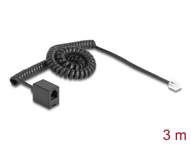 Delock 90232 Telephone Cable / Coiled Cable Rj11 Plug To Rj11 Jack Black 3 M