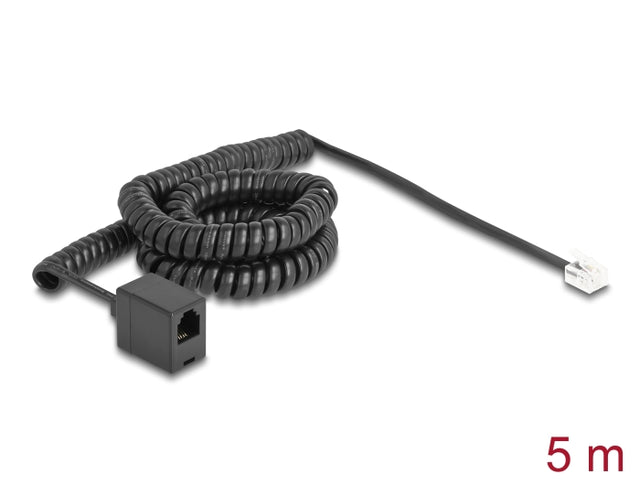 Delock 90233 Telephone Cable / Coiled Cable Rj11 Plug To Rj11 Jack Black 5 M