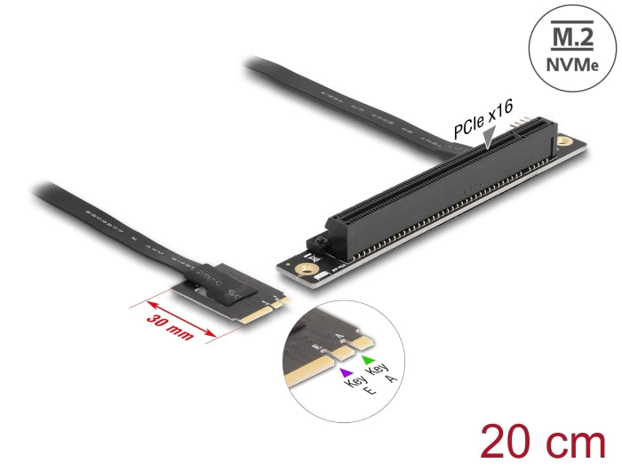 Delock 64220 M.2 Key A+E To Pcie X16 Nvme Adapter Angled With 20 Cm Cable