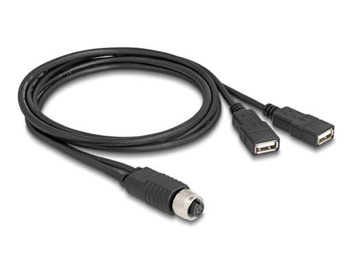 Delock 60290 M12 Cable A-Coded 8 Pin Female To 2 X Usb 2.0 Type-A Female 1 M