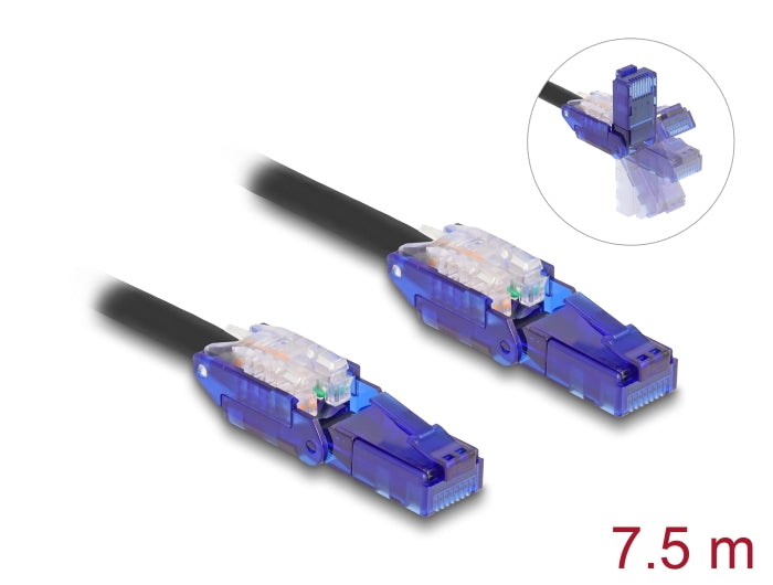 Delock 80930 Rj45 Network Cable Cat.6 Utp With 180° Angled Plugs Black 7.5 M