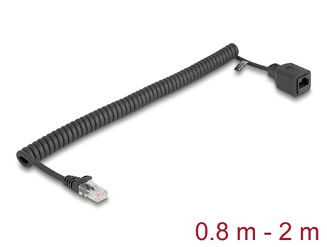 Delock 90670 Rj45 Coiled Cable Plug To Jack Cat.5E Utp 0.8 M To 2 M Black