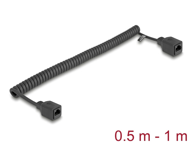 Delock 90669 Rj45 Coiled Cable Jack To Jack Cat.5E Utp 0.5 M To 1 M Black