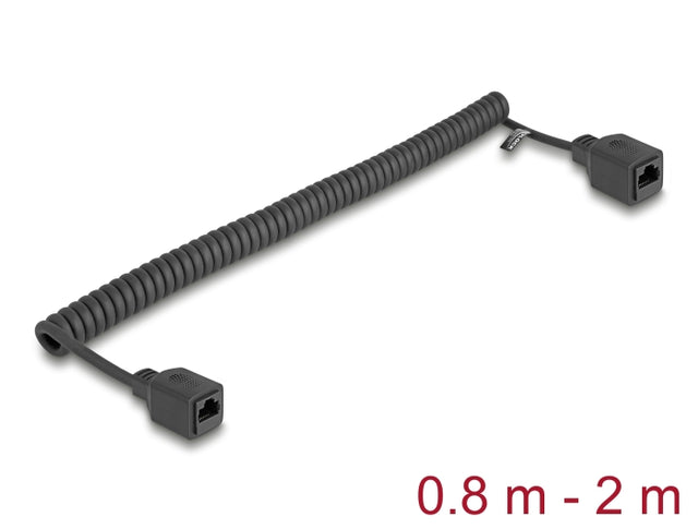 Delock 90671 Rj45 Coiled Cable Jack To Jack Cat.5E Utp 0.8 M To 2 M Black