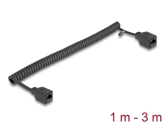 Delock 90673 Rj45 Coiled Cable Jack To Jack Cat.5E Utp 1 M To 3 M Black