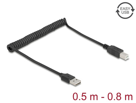 Delock 90130 Coiled Cable Easy-Usb 2.0 Type-A Male To Usb Type-B Male