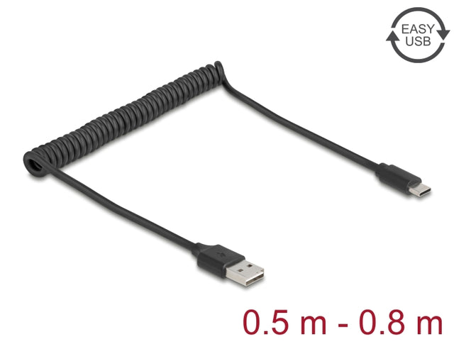 Delock 90133 Coiled Cable Easy-Usb 2.0 Type-A Male To Usb Type-C™ Male