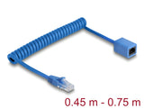 Delock 90364 Rj45 Coiled Cable Plug To Jack Cat.6 Utp 0.45 M To 0.75 M Blue