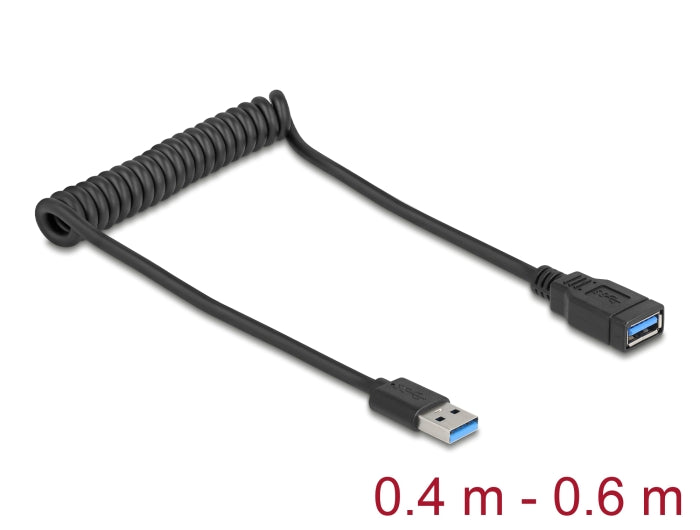 Delock 90367 Usb 5 Gbps Coiled Cable Type-A Male To Type-A Female 0.4 To 0.6 M