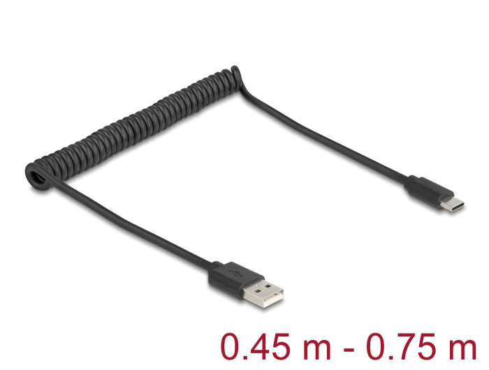 Delock 90368 Usb 2.0 Coiled Cable Usb Type-A Male To Usb Type-C™ Male