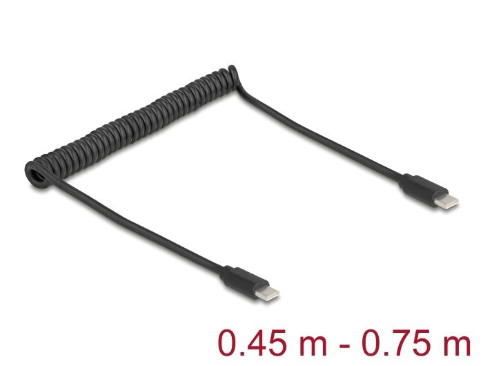 Delock 90369 Usb 2.0 Type-C™ Coiled Cable Male To Male 0.45 M To 0.75 M Black