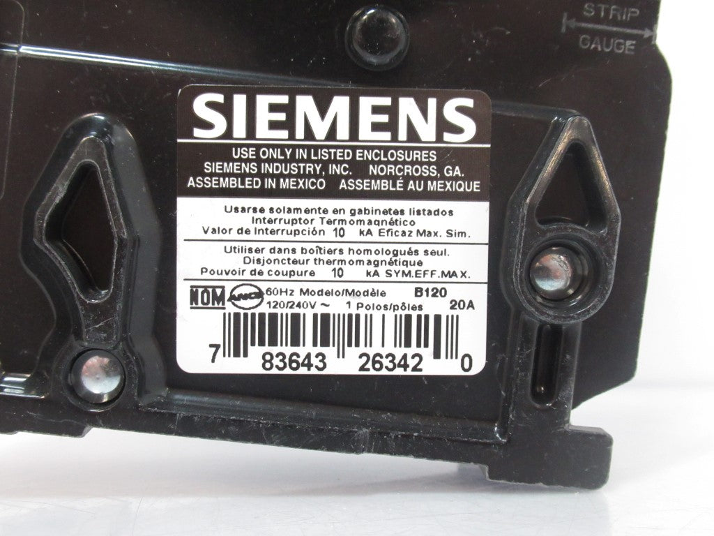 Siemens B120 Circuit Breaker 20 Amp Single Pole Bolt-On