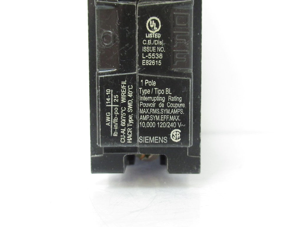 Siemens B120 Circuit Breaker 20 Amp Single Pole Bolt-On