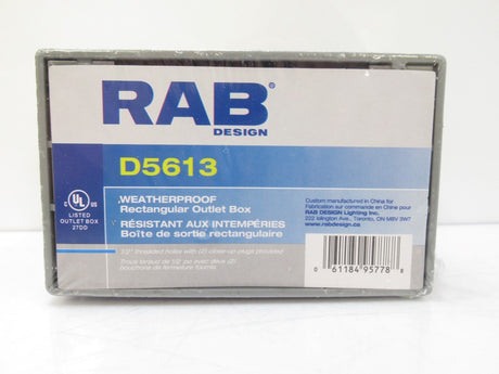 RAB D5613 Electrical Box Die-Cast Aluminum With Three Entry Holes 1/2” Threaded