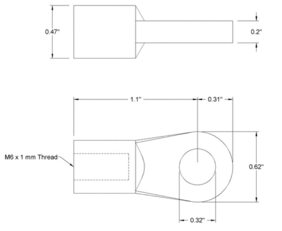 End Fitting For Gas Spring, Eyelet, M6 Thread Size, 0.32" ID, 9416K84