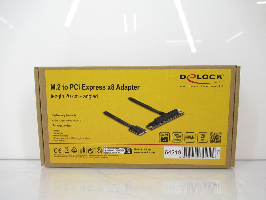 Delock 64219 M.2 Key A+E To Pcie X8 Nvme Adapter Angled With 20 Cm Cable