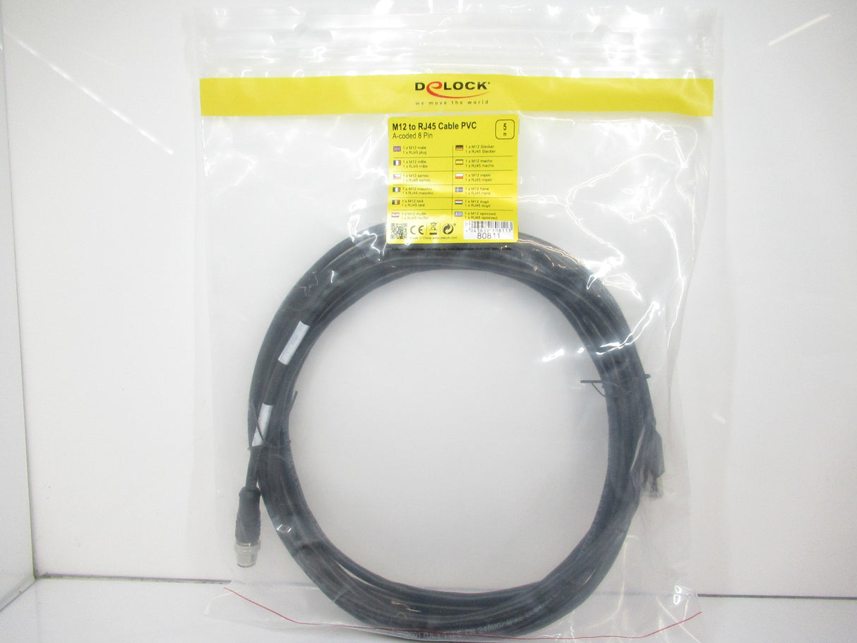 Delock 80811 M12 Cable A-Coded 8 Pin Male To Rj45 Male Pvc 5 M