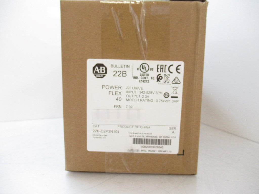 Allen Bradley 22B-D2P3N104 PowerFlex 40 AC Drive 3ph , 1hp , 480 VAC Surplus