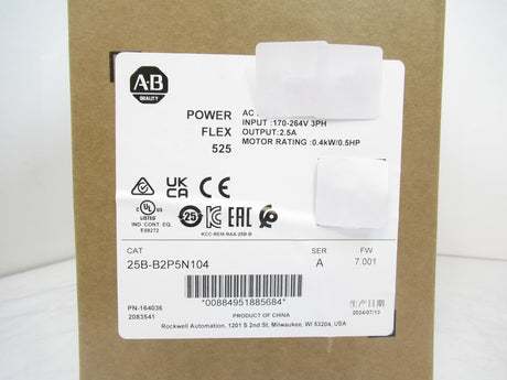 Allen Bradley 25B-B2P5N104  PowerFlex 525 AC Drive 0.5HP, 3PH, SURPLUS