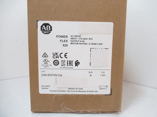 Allen Bradley 25B-B5P0N104 PowerFlex 525 AC Drive 1 HP, Series A, FW 7.001