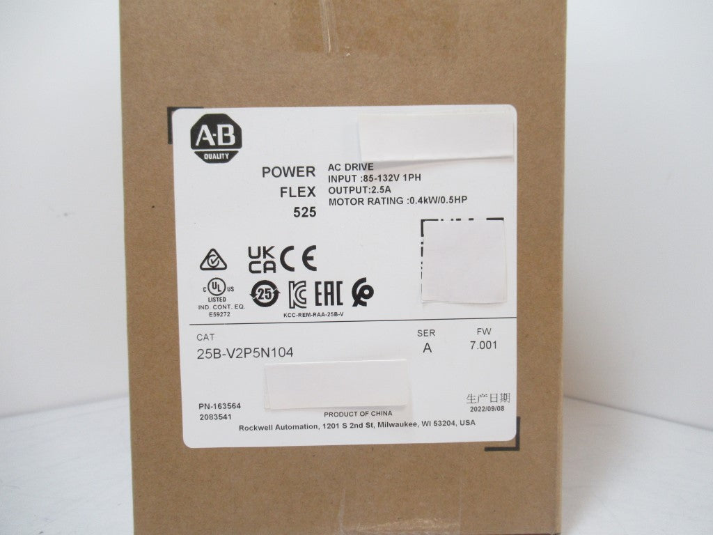 Allen Bradley 25B-V2P5N104 PowerFlex 525 AC Drive 120V AC 1 Phase 0.5 HP Ser A