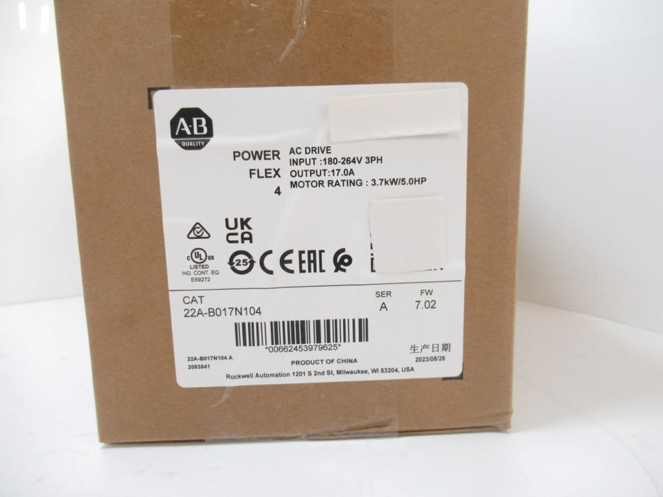 Allen Bradley 22A-B017N104 PowerFlex 4 AC Drive, 3-Phase, 17 A, 5 HP, Surplus