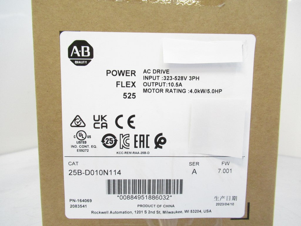 Surplus 25B-D010N114 Allen Bradley PowerFlex 525 AC Drive 5 HP, 3-Phase, 10.5 A