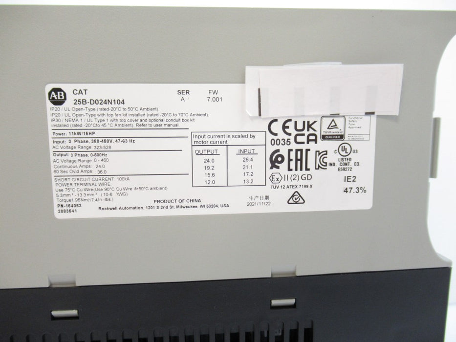 Allen Bradley 25B-D024N104 Surplus PowerFlex 525 AC Drive 15 HP 480V